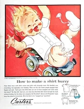 Carter's Diapenda Tape Nevabind Sleeves Happy Skating Baby Vtg Magazine Print Ad