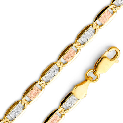 Herren 14K echte einfarbige dreifarbige 4,2 mm Valentino Kette / 7,5'' - 24''
