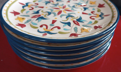 TheGudStuff: BOBBY FLAY SEVILLA, set of (6) SALAD PLATES, Blue Rim, NEW
