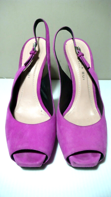 BARBARA BUI Paris Slingback Fuchsia Suede Platform Heels  display picture 2