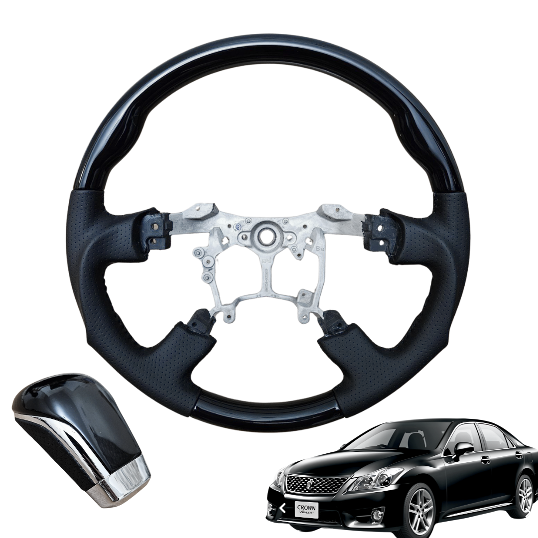 STEROLINE 製トヨタ クラウン GRS120 Black Leather Modellista Steering Wheel + Gear Knob 08-12 Toyota
