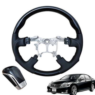 Black Leather Modellista Steering Wheel + Gear Knob 08-12 Toyota Crown GRS204
