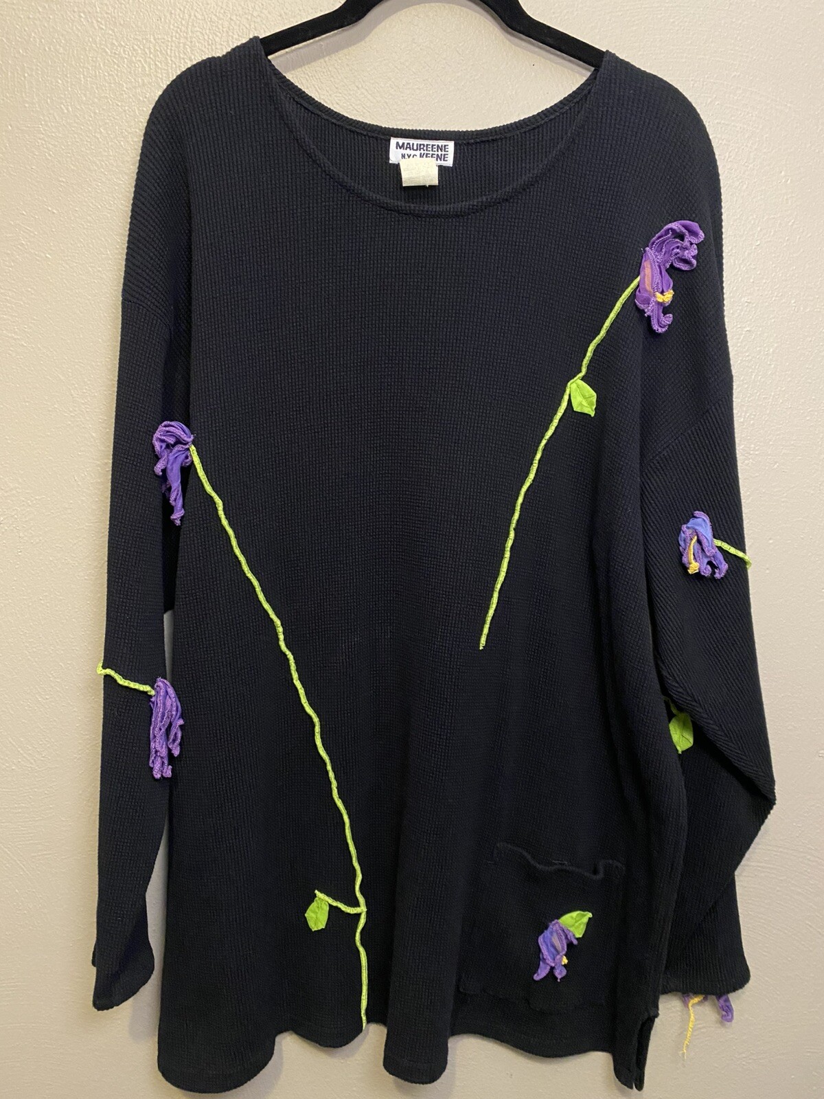 Top Maureene Keene NYC vintage anni '80 maglia waffle indossabile arte floreale taglia unica