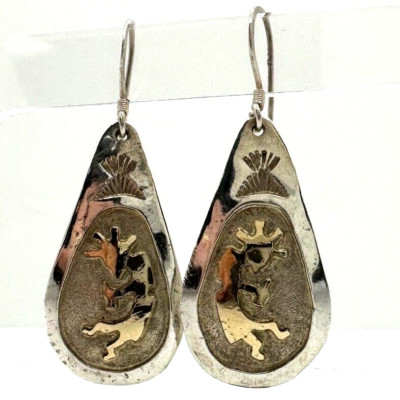Mike Smith Navajo Native 14k 925 Sterling Silver Kokopelli Dangle