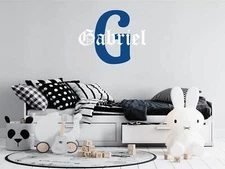 Custom Name and Initial Nursery Baby Boy Wall Decal Vinyl Sticker