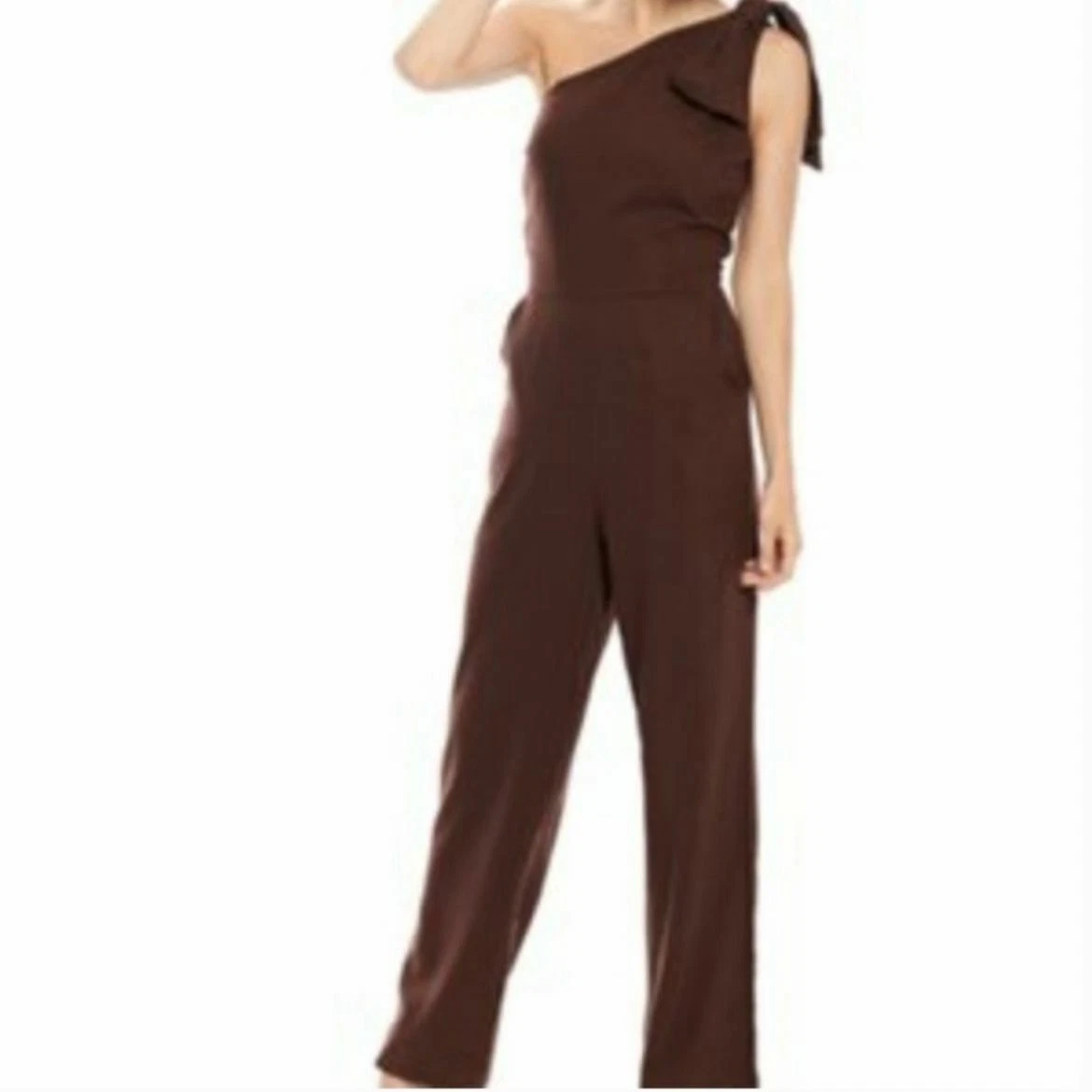 Happy x Nature Kate Hudson Brown Linen Viscose Jumpsuit One Shoulder Sz 2 S/M