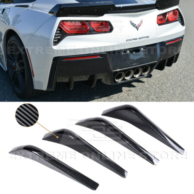For 14-19 C7 Corvette Hydro Carbon Fiber Rear Bumper Lower Air Diffuser Fins Kit