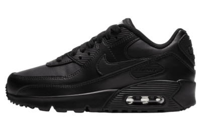 Nike Air Max 90 LTR GS Triple Black Leather CD6864-001 sz 6.5Y = 8 Women's