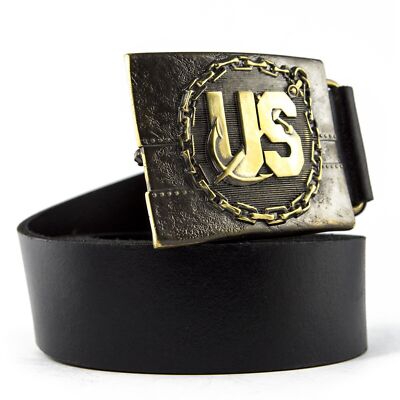Ledergürtel mit Messingschnalle der United States Navy (USN),...