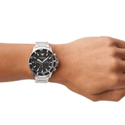 ア*ス様 【EMPORIO ARMANI】腕時計 AR11360【美品】 NEW EMPORIO ARMANI DIVER AR11360 BLACK DIAL AND SILVER TONE MEN'S