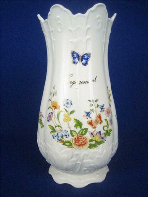 AYNSLEY Made in England COTTAGE GARDEN 8'' Footed Victorian Vase ''Engagement'' New