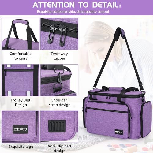 Sewing Machine Carrying Case with Multiple Storage Purple Sewing