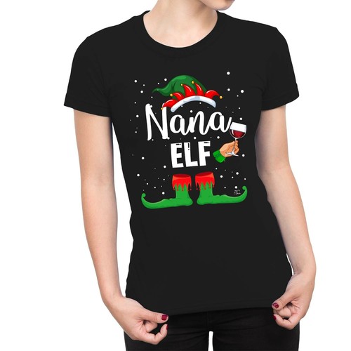 1Tee Womens Nana Elf with a Glass of 