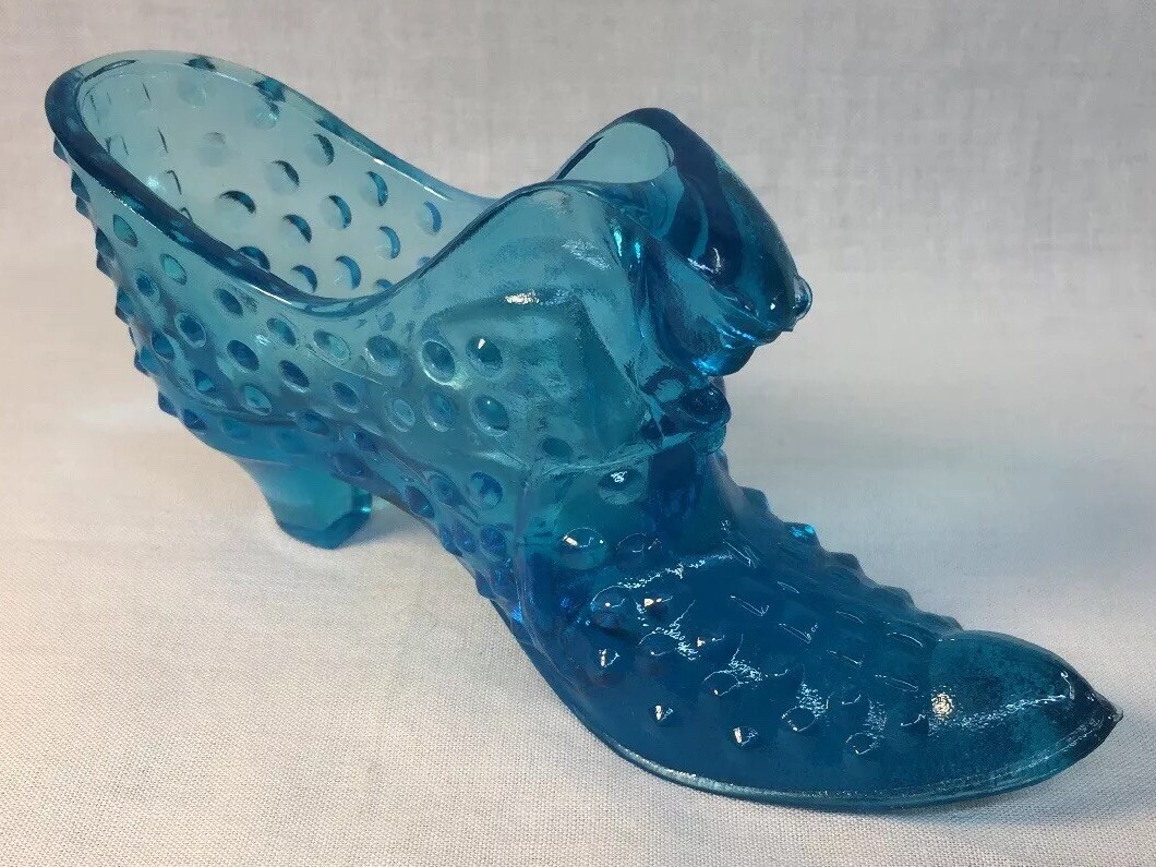 Fenton Art Glass Blue Hobnail Cat Head Shoe | eBay
