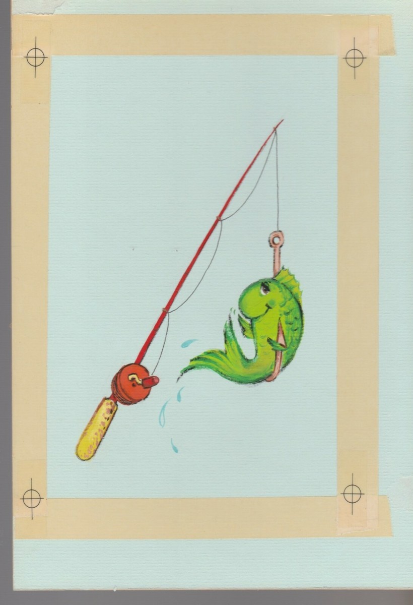 HAPPY BIRTHDAY Painted Cute Fish on Hook 7.5x10.5