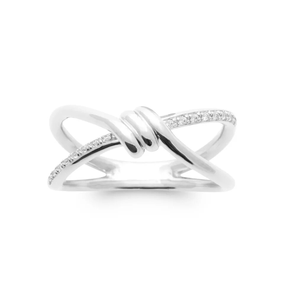 Bague double rangs argent massif 925 rhodié et oxydes de zirconium brillant