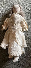 Vintage Rag Doll Real Hair?  Lace Trim 9.5 inches Tribute To Loved One?