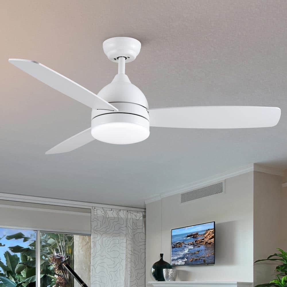 YUHAO 44 In. Integrated LED Indoor White Plywood Modern Ceiling Fan With Reversible Blades And Remote Control - 44 INCHES