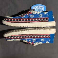 Hey Dude Wally Holiday Cheers Slip-on Shoes Men's 13 Blue Christmas Loafers