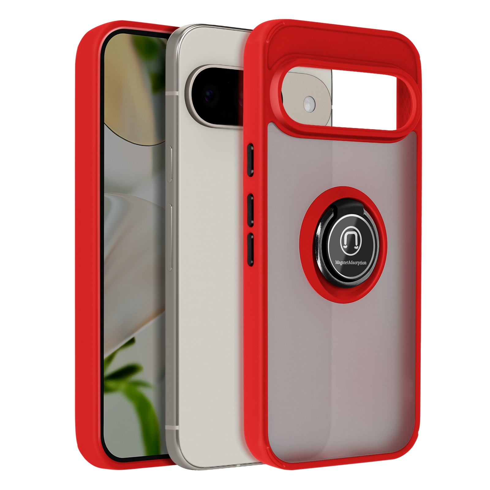 Coque Pixel 9 Pro antichoc avec béquille rotative rouge pour visioconférence