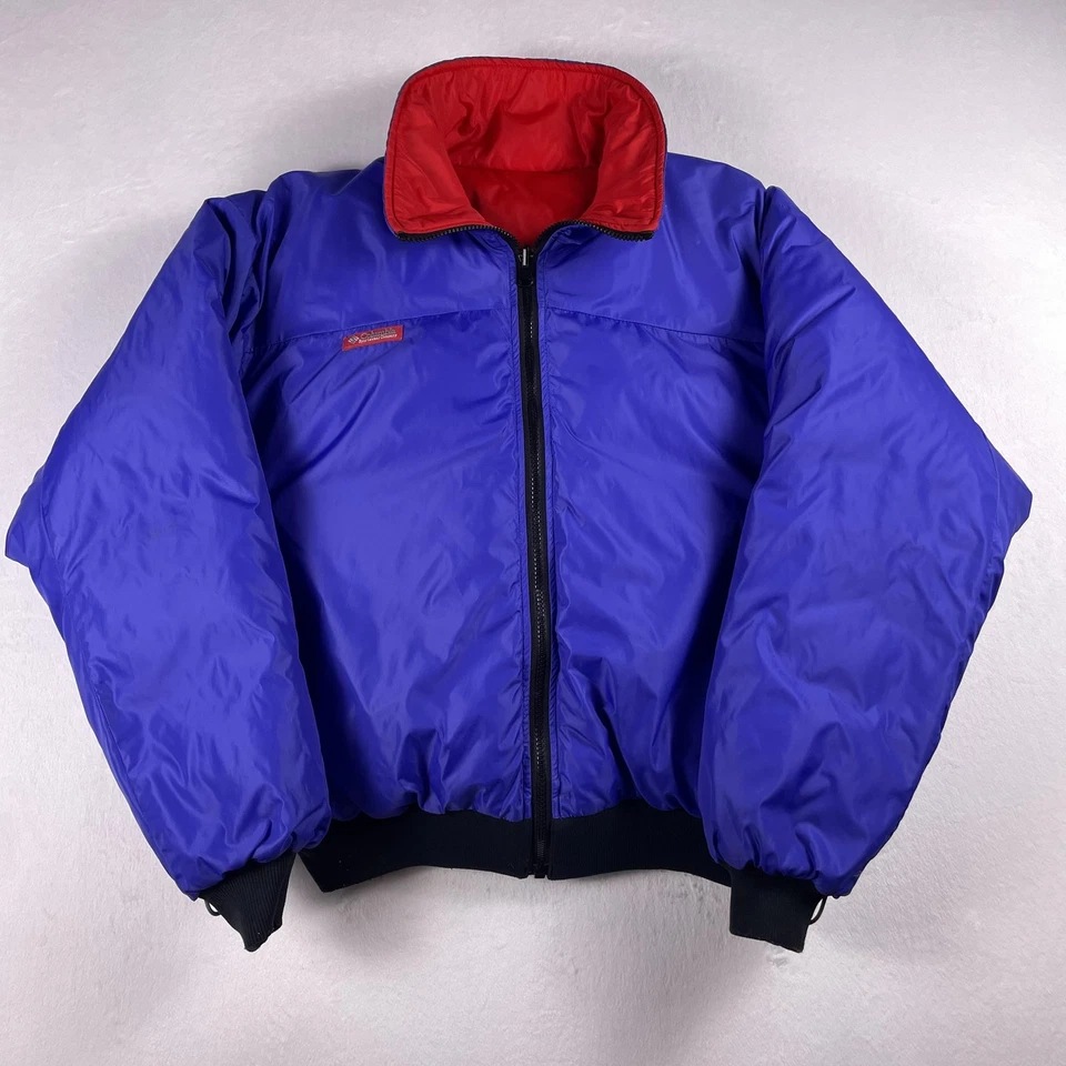 Vtg 90s Columbia Reversible Puffer Jacket Blue Red Bomber Insulated Nylon Ski US - Image 2 of 4