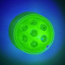 Vintage Uranium Vaseline Glass Flower Frog 7 Hole Round UV Tested Small Chip