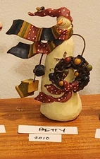 VTG Blossom Bucket: BETTY Snowman BIRDHOUSE WREATH Figurine Winter Christmas