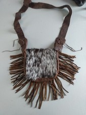 Black Powder Possibles Shoulder Bag With Hair-on Cowhide, Fringe, 3 Pockets