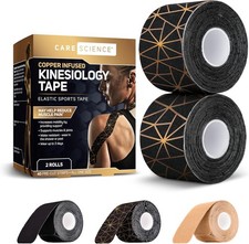 Care Science Waterproof Kinesiology Tape, 40 ct Precut Strips 2 Rolls , Copper