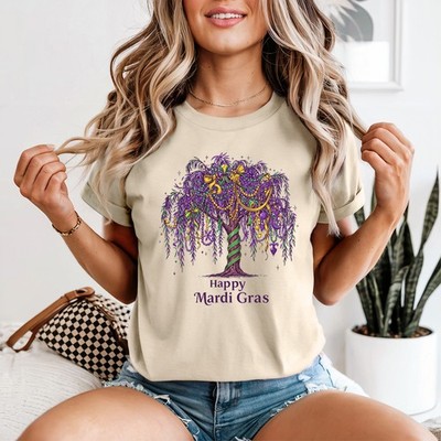 Happy Mardi Gras Damen T-Shirt New Orleans Karneval Feier Geschenk für Sie