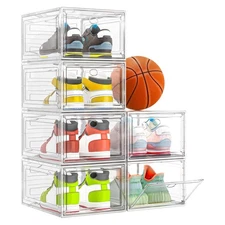 6-Pack Magnetic Shoe Storage Box Drop Front Sneaker Case Stackable Container XL