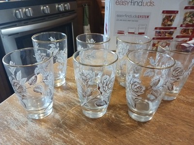 7@Vintage- Libbey-Rose Bouquet-Gold rimmed drinking glasses