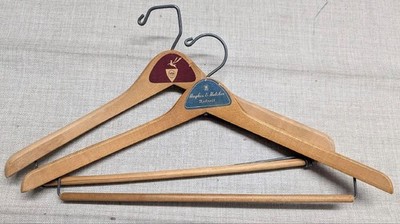 50s vintage wood hanger made in usa 5本 vintaeg LOT OF 2 wooden hangers advertizing WOOD antique 1950s
