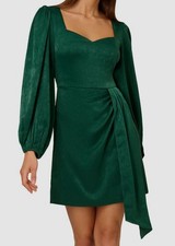 Adrianna by Adrianna Papell Women's Green Satin Draped Sweetheart Dress Size 8