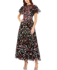 Mac Duggal 20323 Embellished Butterfly Tea Length Dress Sz 4 Black Multi $798