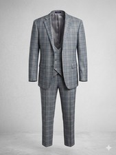 Vinci 3 Pc Mens Suit Jacket Vest Trousers Gray Glen Plaid Italy Design 42 L 36 L
