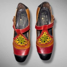 Spring Step L'Artiste Shoes Womens Size 37 Heels Leather Floral Cutout Multi