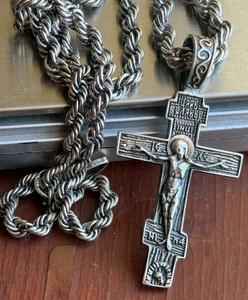 Antique Cross Necklace Jesus Silver 925 Pendant Jewelry Russian Amulet Women Men