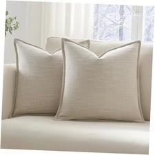 Set of 2 Pillow Covers 18x18, Linen Look 18" x 18" Pack of 2 Linen Beige
