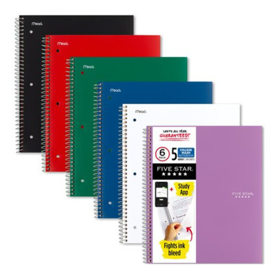 Five Star 5-Subject Spiral Notebook [College Ruled]: 8 in. x 0.319 yds. Color Ma