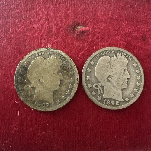 1892 & 1902 Barber quarter dollar 90% SILVER US coin