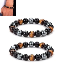 Hematite & Black Obsidian 10mm Beaded Bracelet Buddha Healing Rope Man Stone Uni