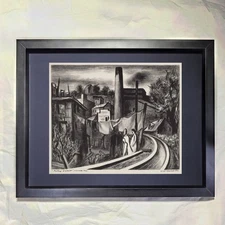 Will Barnet "Factory District, Norwalk, Connecticut" CUSTOM FRAMED Art