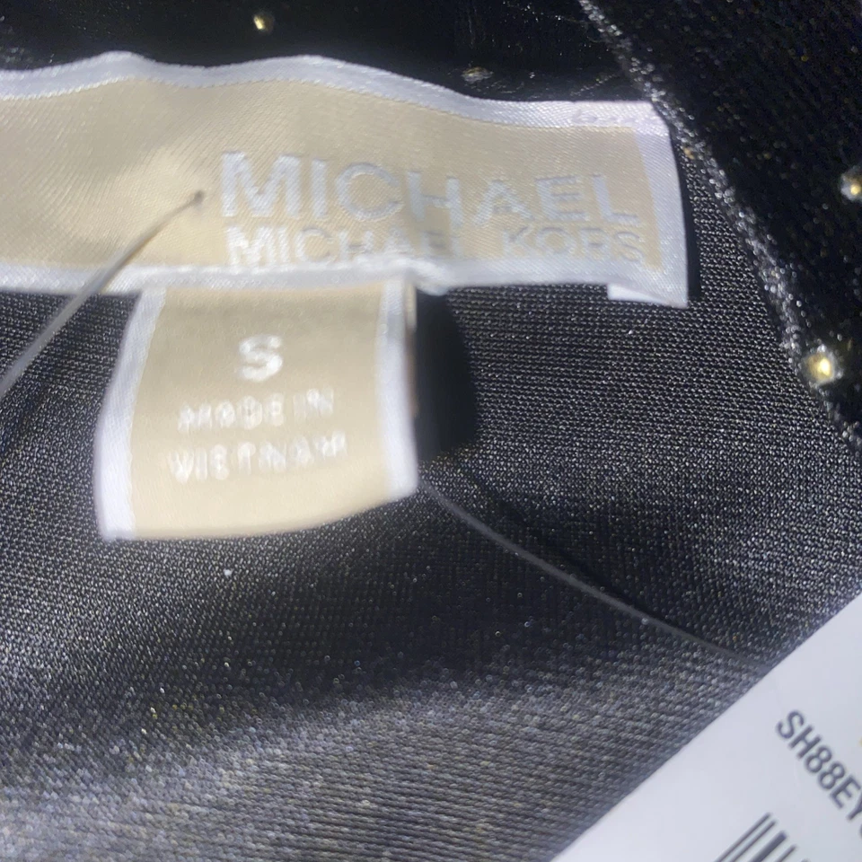 Michael Kors Black Velvet Dress With Gold Polka Dots NWT Size S - Image 2 of 4