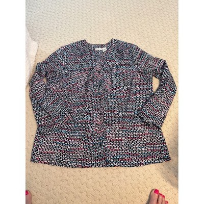 Kim Rogers Petite XL Blouse Geometric Chain Link Button Up Lg Sleeve Multi Color