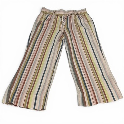Jolt Wide Leg Pants S Multi Women Striped Linen Blend Paperbag Waist Excellent