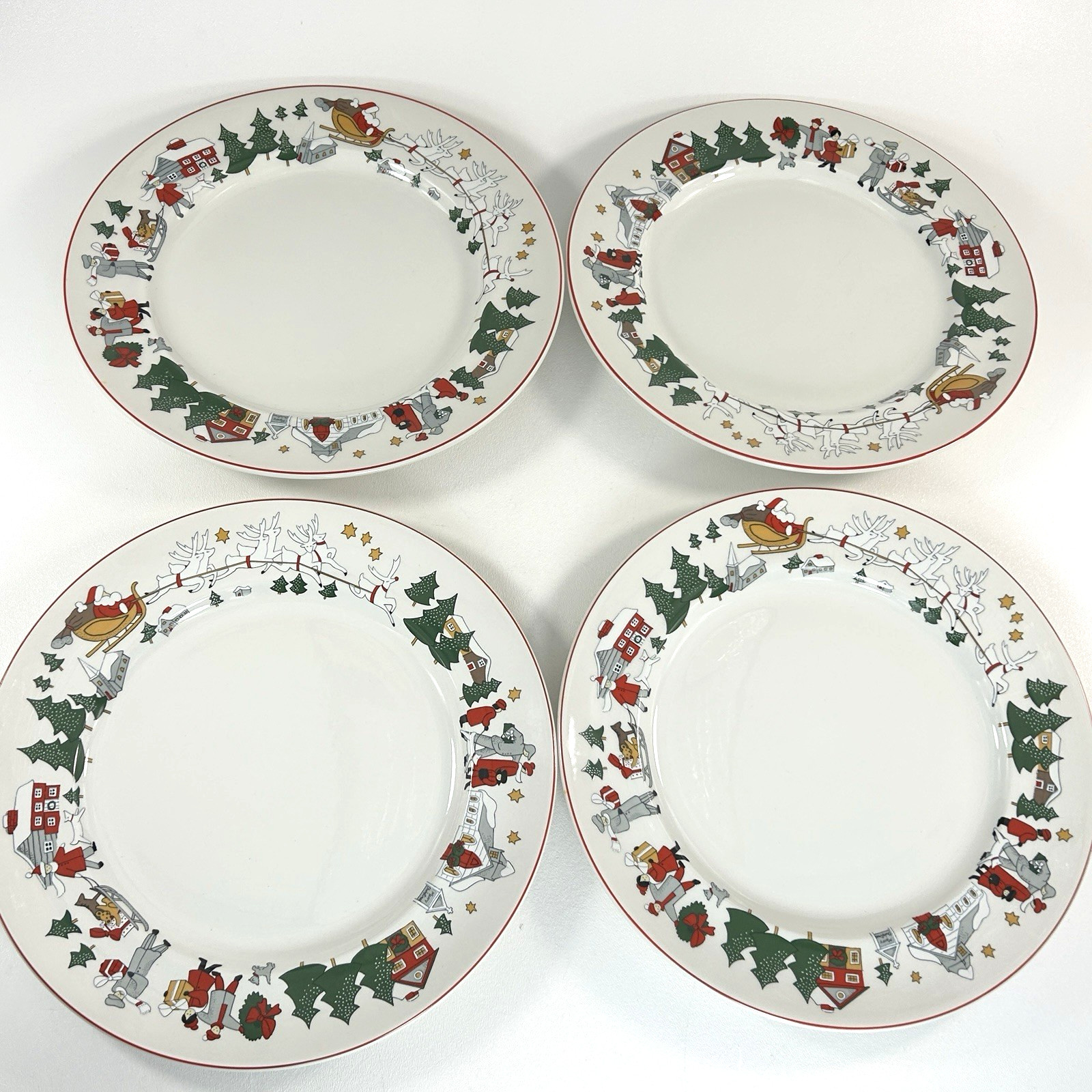 Cuthbertson Family Christmas Dinner Plates Set Of 4 Vintage 10” Holiday England