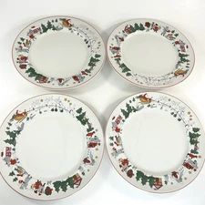 Cuthbertson Family Christmas Dinner Plates Set Of 4 Vintage 10” Holiday England