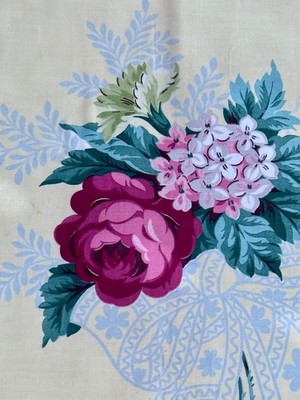 40s Chantilly Rose ROSES on Lemon Hollywood Regency Barkcloth Era Vintage Fabric