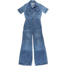 Vintage 1970'S UNKNOWN open-collar denim short-sleeved jumpsuit women's size XS